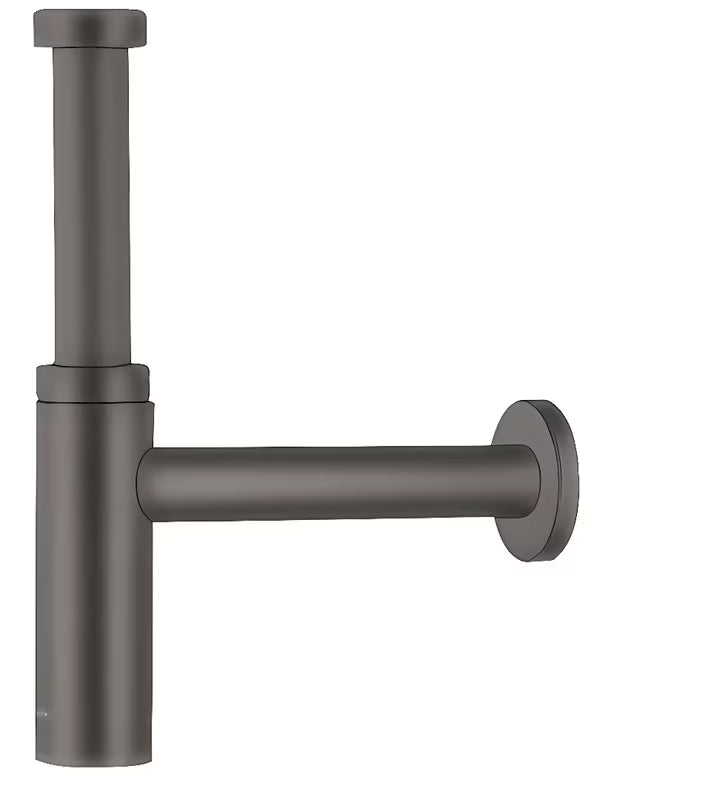 Syfon umywalkowy hansgrohe Flowstar S w szczotkowanym czarnym chromie o prostokątnym wzornictwie.