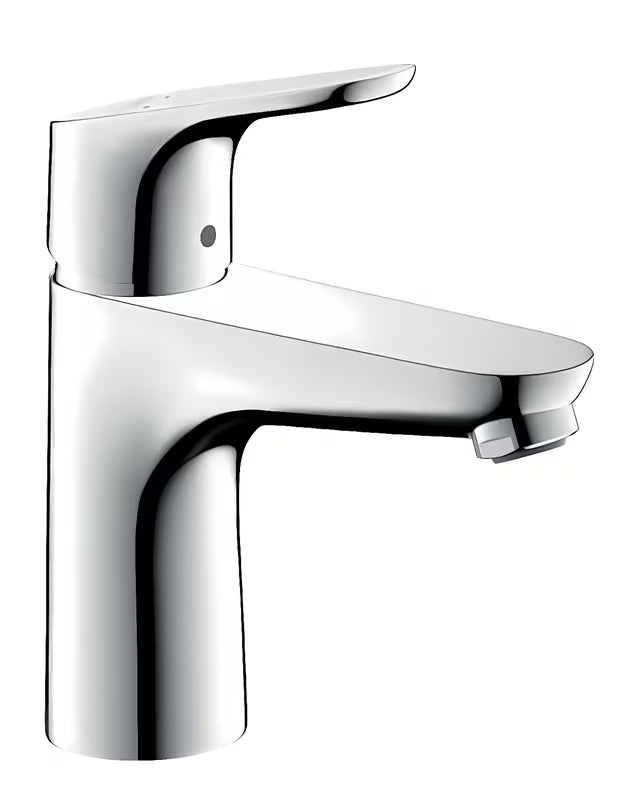 Chromowana bateria umywalkowa Hansgrohe Focus 100 z dźwignią i korkiem spustowym z cięgłem