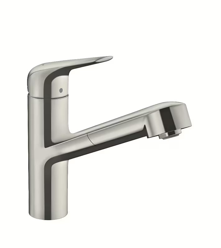 Stalowa bateria zlewozmywakowa Hansgrohe Focus M42 z wyciąganą wylewką z dźwignią