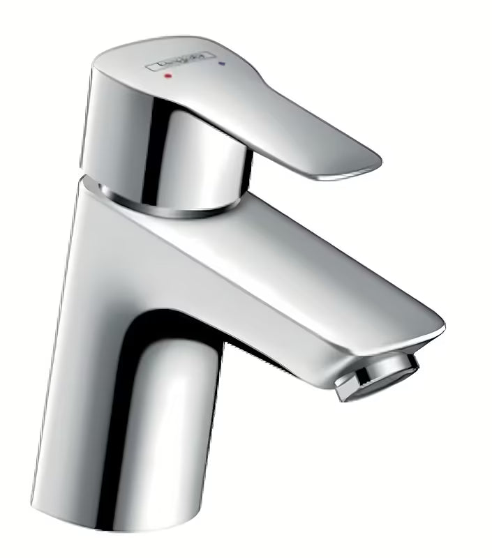 Chromowana jednouchwytowa stojąca bateria umywalkowa Hansgrohe HG248 z odpływem o zaokrąglonym designie