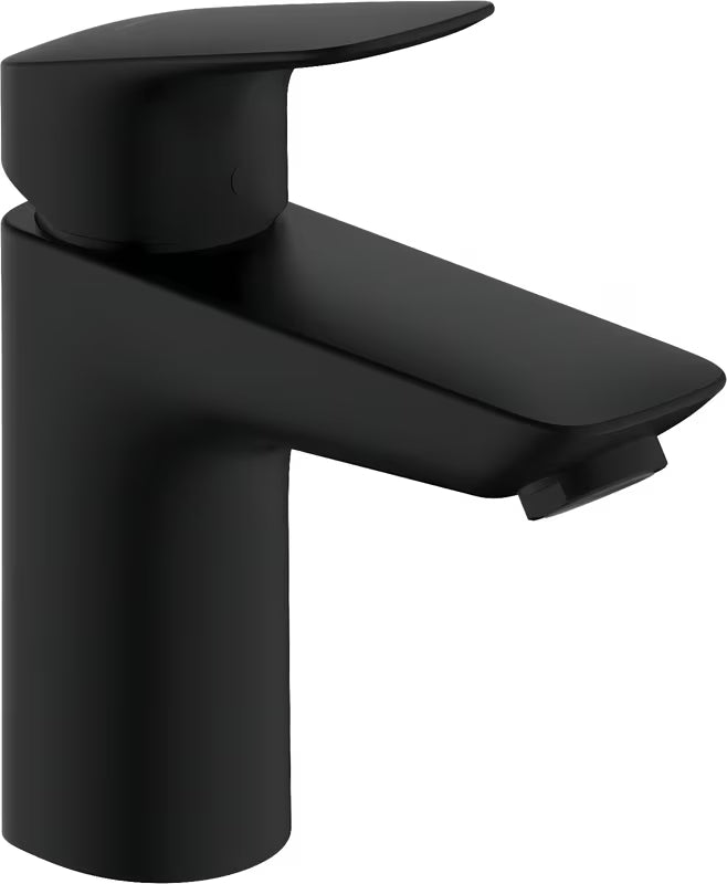 Hansgrohe Logis jednouchwytowa bateria umywalkowa w wykończeniu matowa czerń z korkiem Push-Open.
