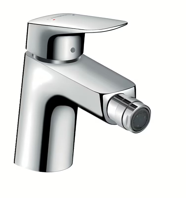Chromowana jednouchwytowa bateria bidetowa Hansgrohe Logis z odpływem i perlatorem z przegubem kulowym