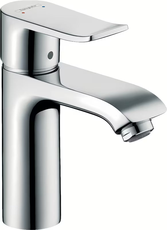 Chromowana jednouchwytowa stojąca bateria umywalkowa Hansgrohe Metris bez odpływu