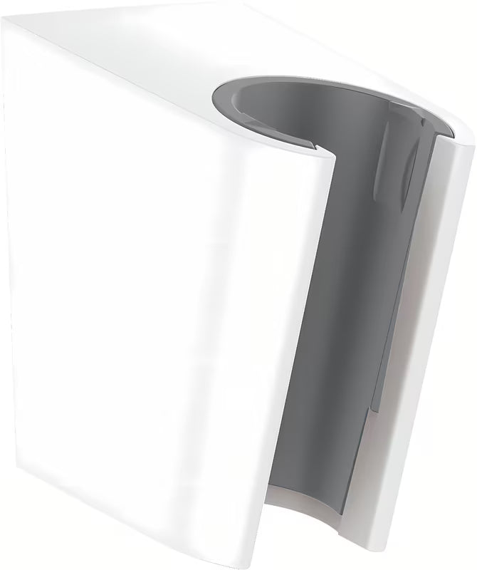 Biały stały uchwyt prysznicowy Hansgrohe Porter S pro wąż z nakrętką stożkową.