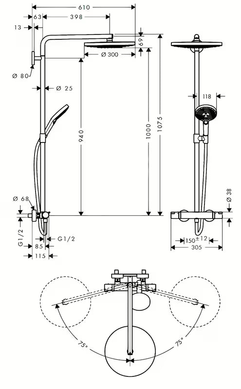 Hansgrohe Raindance Select S system prysznicowy z baterią termostatyczną w chromie
