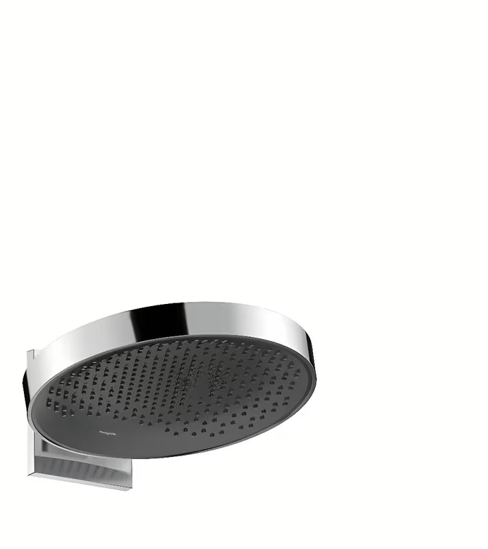 Deszczownica Hansgrohe Rainfinity 360 w chromie z antracytową tarczą strumieniową i strumieniem PowderRain.