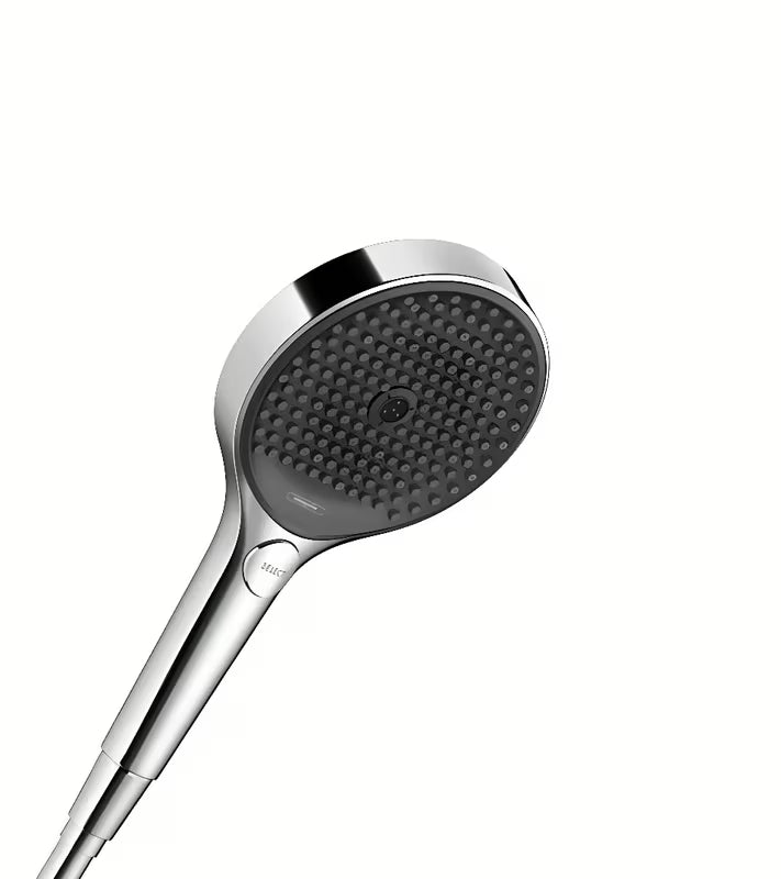 Słuchawka prysznicowa hansgrohe Rainfinity 130 w chromie z antracytową tarczą strumieniową i trzema rodzajami strumienia