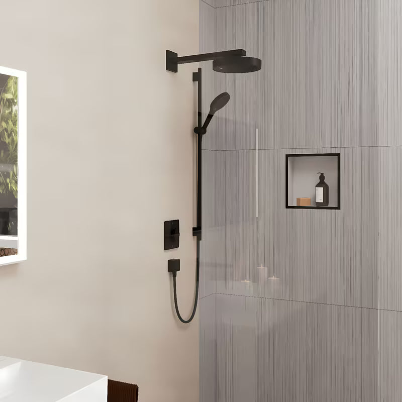 Hansgrohe Rainfinity zestaw prysznicowy EcoSmart w matowej czerni, z rączką prysznicową, drążkiem i wężem tekstylnym