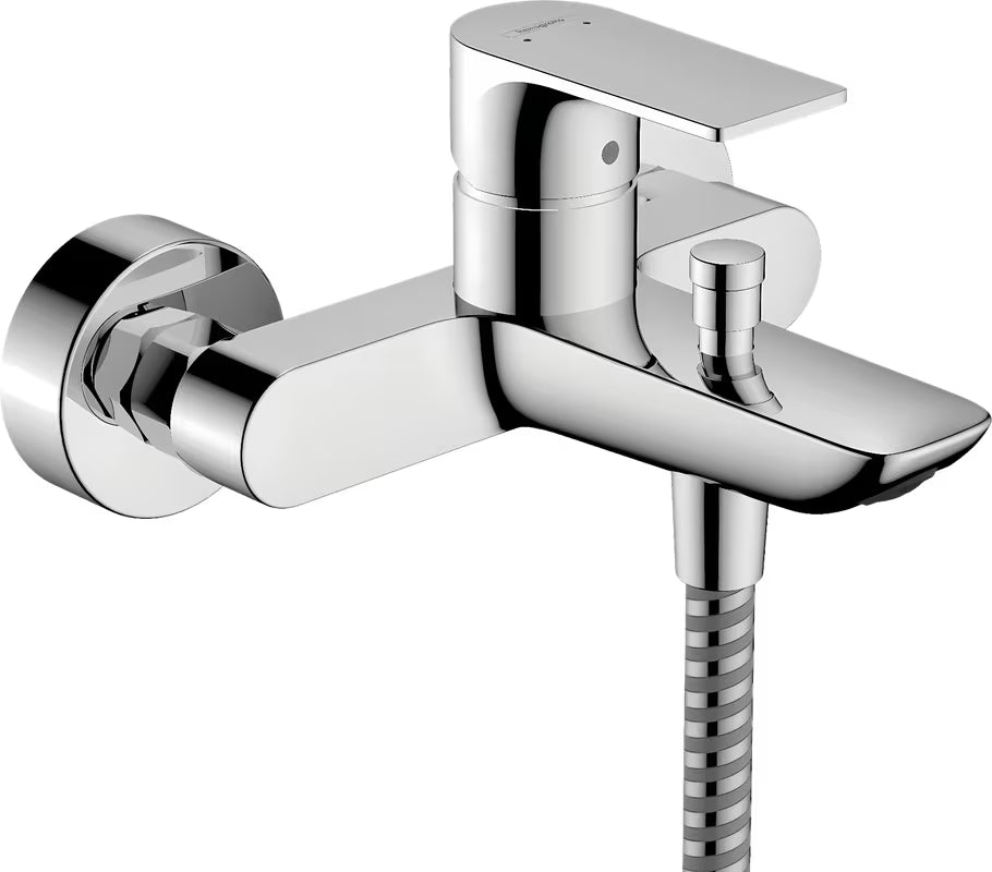 Chromowana ścienna jednouchwytowa bateria wannowa hansgrohe Rebris E z przełącznikiem wanna prysznic