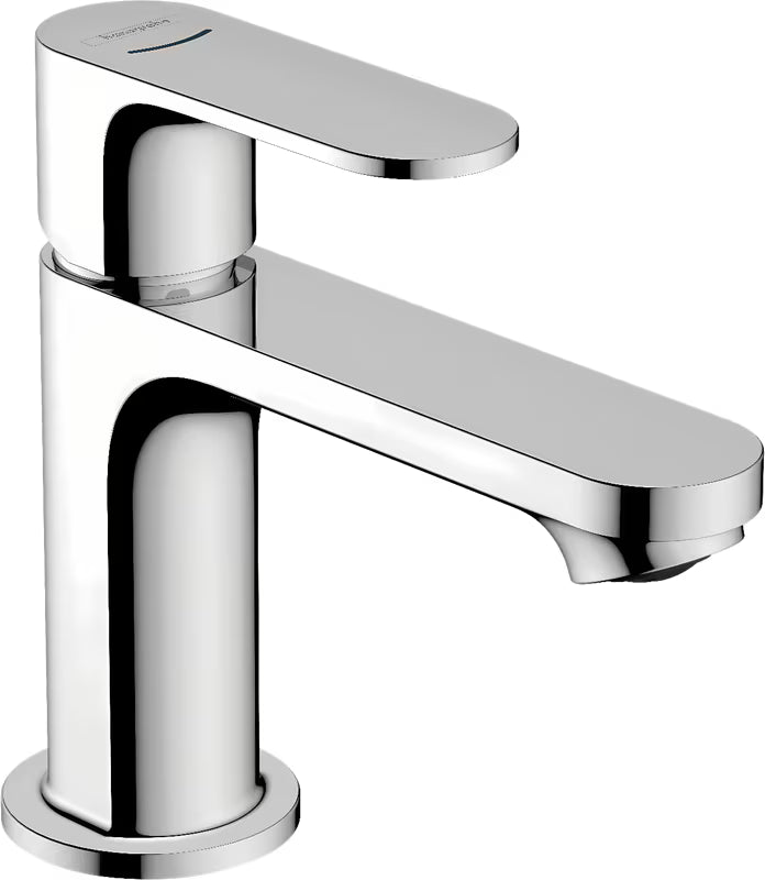 Chromowana bateria stojąca zawór umywalkowy hansgrohe Rebris S pro do zimnej lub wstępnie zmieszanej wody.