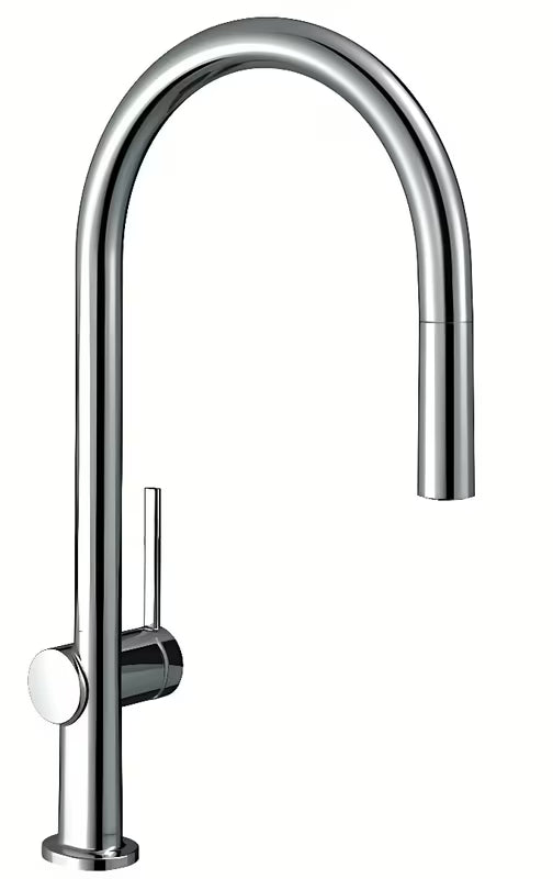Chromowana bateria zlewozmywakowa Hansgrohe Talis s z wysoką, łukową wylewką i wyciąganą wylewką natryskową