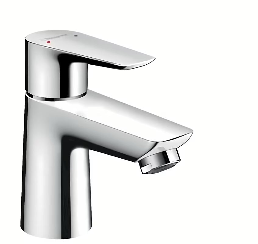 Chromowana jednouchwytowa bateria umywalkowa Hansgrohe Talis E z zestawem odpływowym i technologią EcoSmart