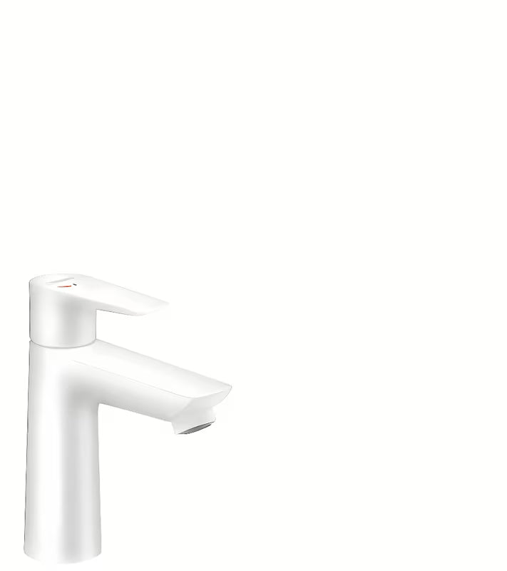 Bateria umywalkowa Hansgrohe Talis E w kolorze matowej bieli, jednouchwytowa stojąca bez odpływu.