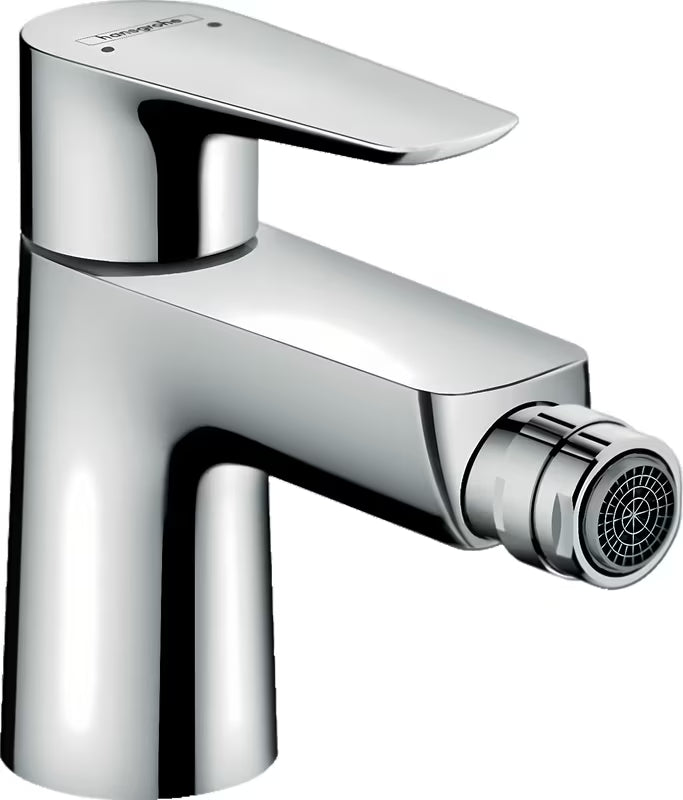 Chromowana jednouchwytowa bateria bidetowa Hansgrohe Talis E z odpływem z cięgnem i ruchomym perlatorem