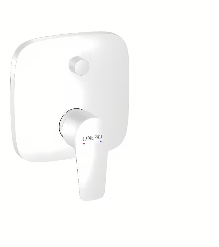 Podtynkowa jednouchwytowa prysznicowa i bateria wannowa hansgrohe Talis E w matowej bieli z przełącznikiem.