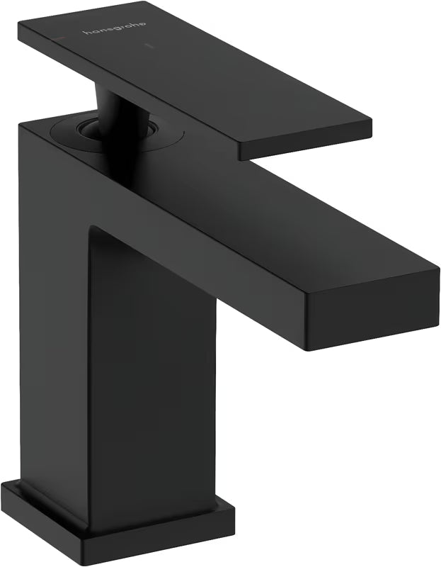 Bateria umywalkowa jednouchwytowa Hansgrohe Tecturis E w matowej czerni z odpływem z technologiami EcoSmart+, AirPower i CoolStart.