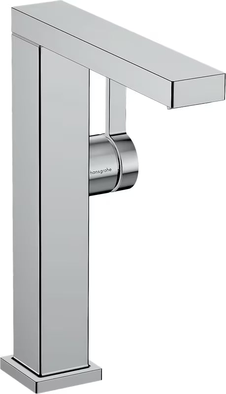 Chromowana jednouchwytowa bateria umywalkowa Hansgrohe Tecturis E z technologią CoolStart i obrotową wylewką