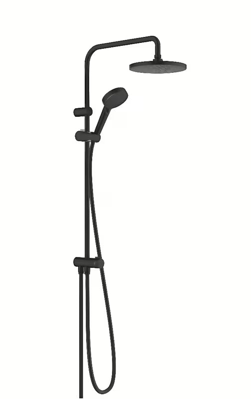 System prysznicowy hansgrohe Vernis Blend 200 Reno w matowej czerni z deszczownicą 205 mm i słuchawką prysznicową.