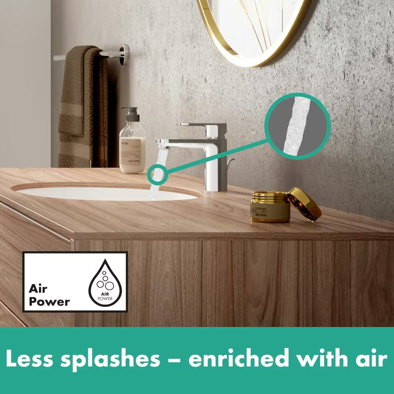 Chromowana jednouchwytowa bateria umywalkowa hansgrohe Vernis Blend z odpływem z korkiem cięgnowym
