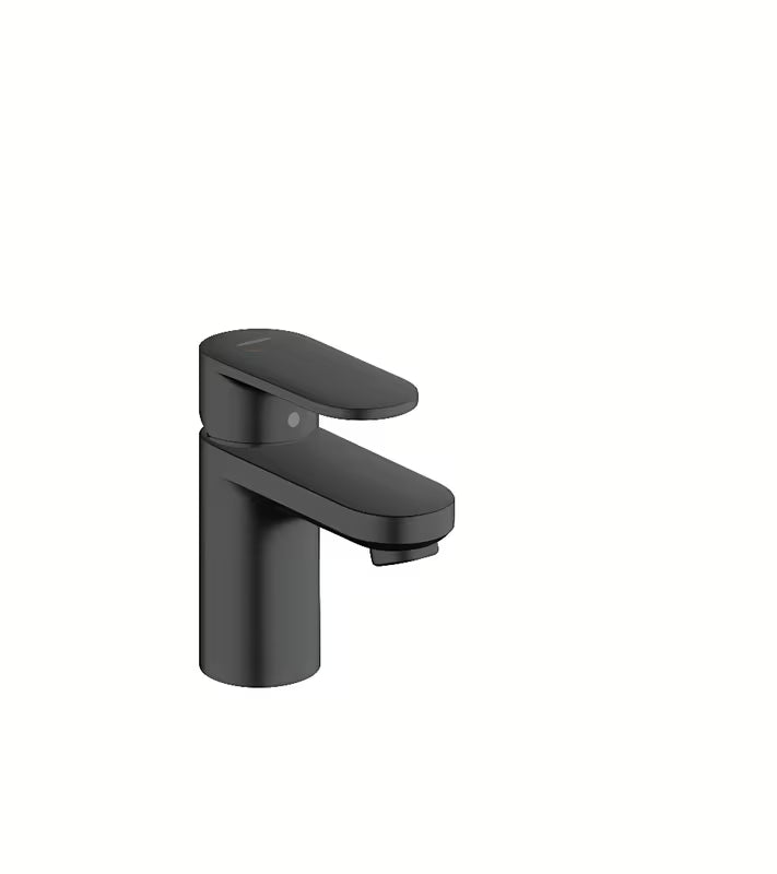 Matowoczarna jednouchwytowa bateria umywalkowa hansgrohe Vernis Blend 70 z odpływem oraz funkcjami CoolStart, EcoSmart i AirPower.