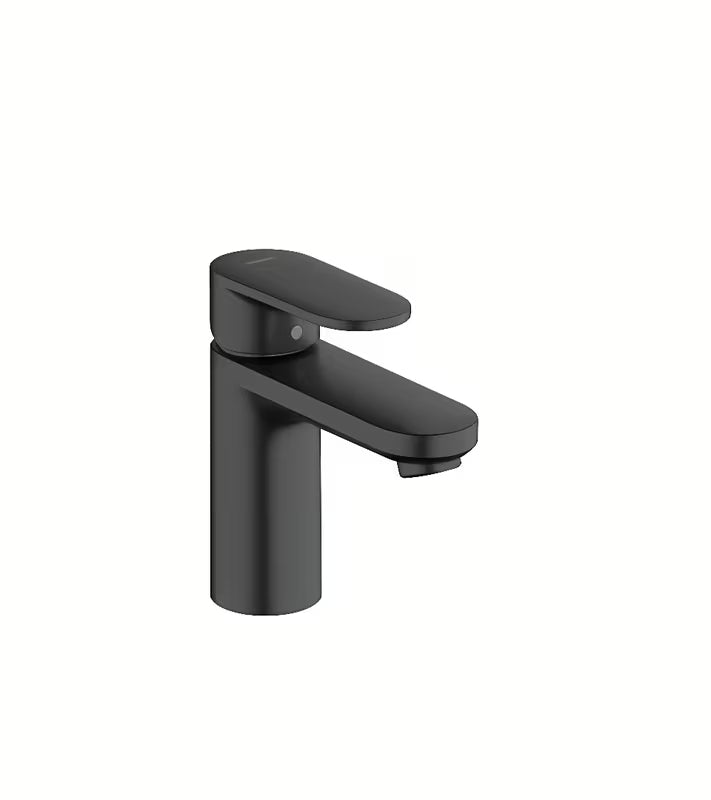 Umywalkowa jednouchwytowa bateria hansgrohe Vernis Blend 100 w matowej czerni z odpływem i z cięgłem