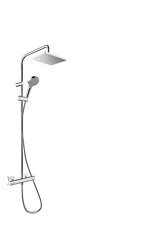 Hansgrohe Vernis Shape system prysznicowy z baterią termostatyczną w wykończeniu chrom z deszczownicą i rączką prysznicową