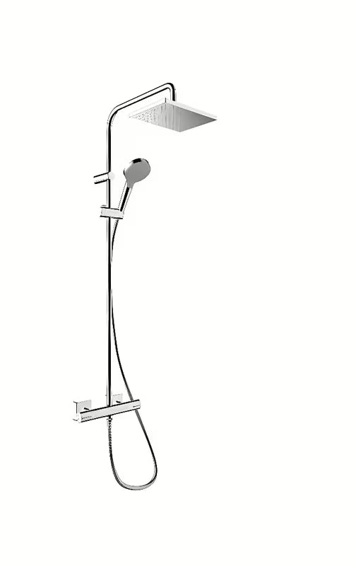 Hansgrohe Vernis Shape system prysznicowy z baterią termostatyczną w chromie z deszczownicą i słuchawką prysznicową