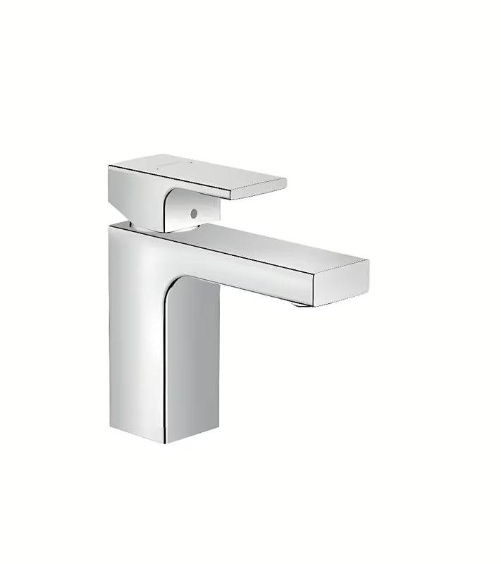 Chromowana bateria umywalkowa jednouchwytowa Hansgrohe Vernis Shape 100 z odpływem i z korkiem automatycznym