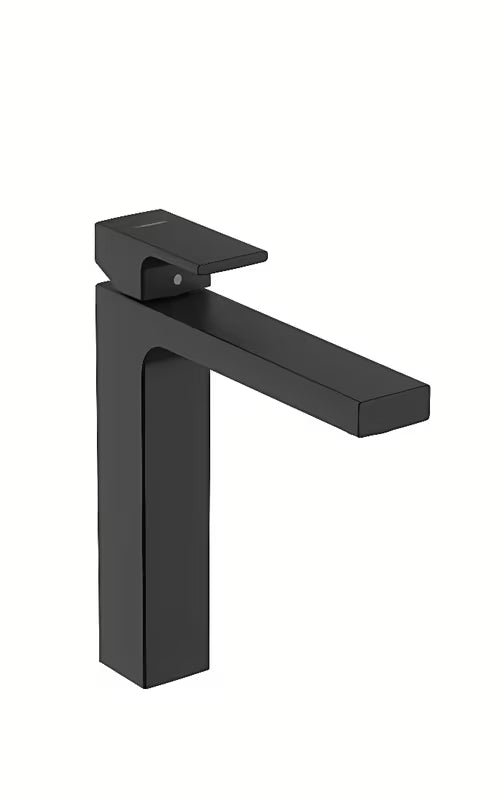 Hansgrohe Vernis Shape wysoka bateria umywalkowa w kolorze czarny mat z dźwignią i korkiem