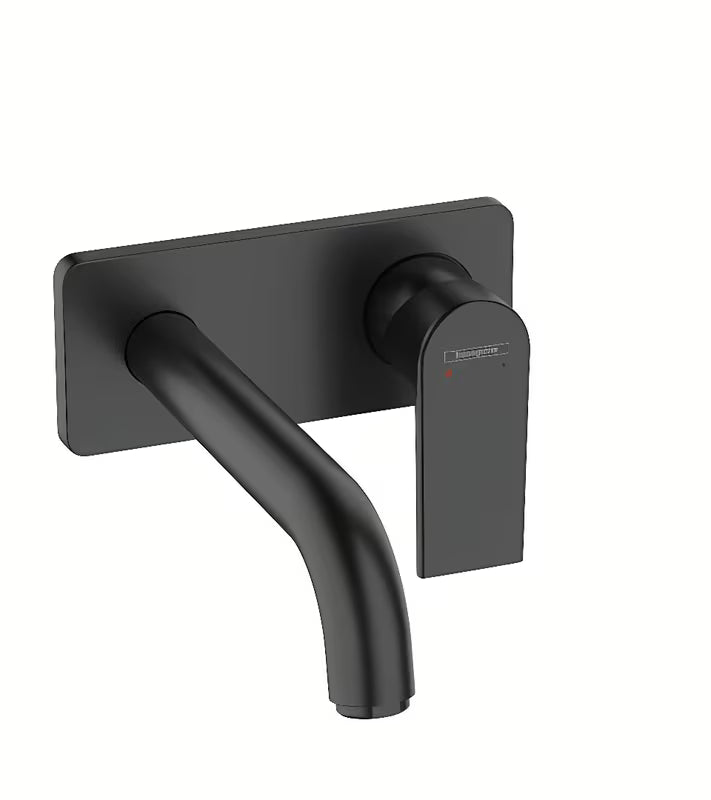 Podtynkowa bateria umywalkowa jednouchwytowa hansgrohe Vernis Shape w matowej czerni, do montażu ściennego.