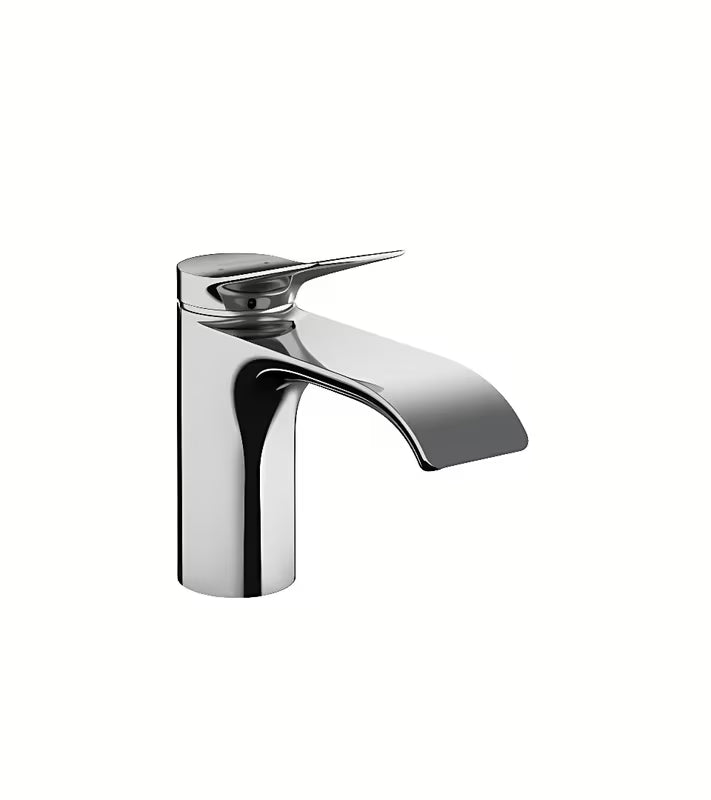 Chromowana jednouchwytowa bateria umywalkowa Hansgrohe Vivenis z bardzo szerokim strumieniem WaterfallStream i korkiem z cięgnem.