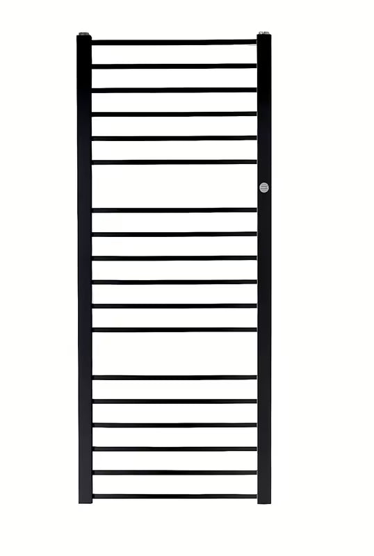 Kombinowany łazienkowy grzejnik łazienkowy Hopa Piko 72,9x43 cm w kolorze czarnym matowym z ryflowanym frontem.