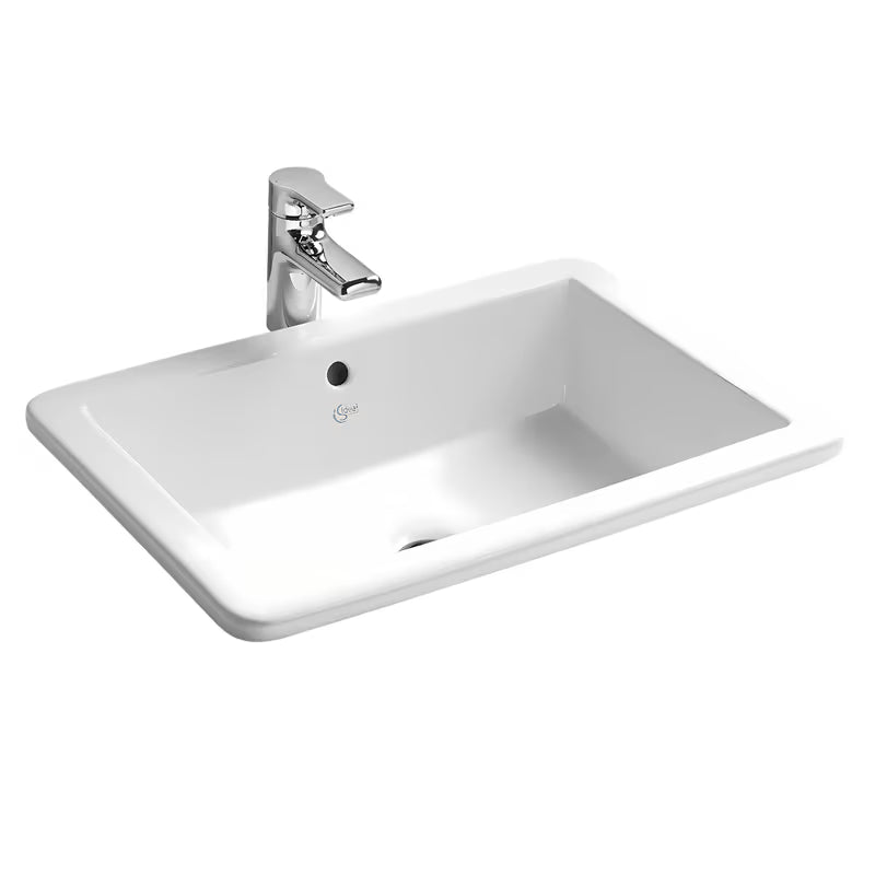 Biała ceramiczna umywalka wpuszczana w blat Ideal Standard Strada 59,5x43,5 cm bez otworu na baterię