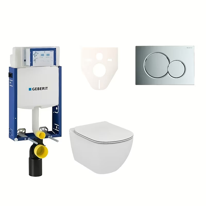 Zestaw WC podtynkowy Ideal Standard Tesi z modułem Geberit Kombifix, przyciskiem Sigma 01 chrom i matą wygłuszającą