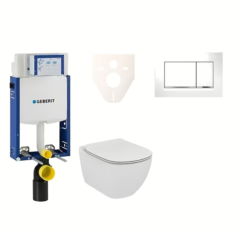 Zestaw WC podtynkowy Ideal Standard Tesi z modułem Geberit Kombifix i przyciskiem Sigma 30 biały/chrom połysk