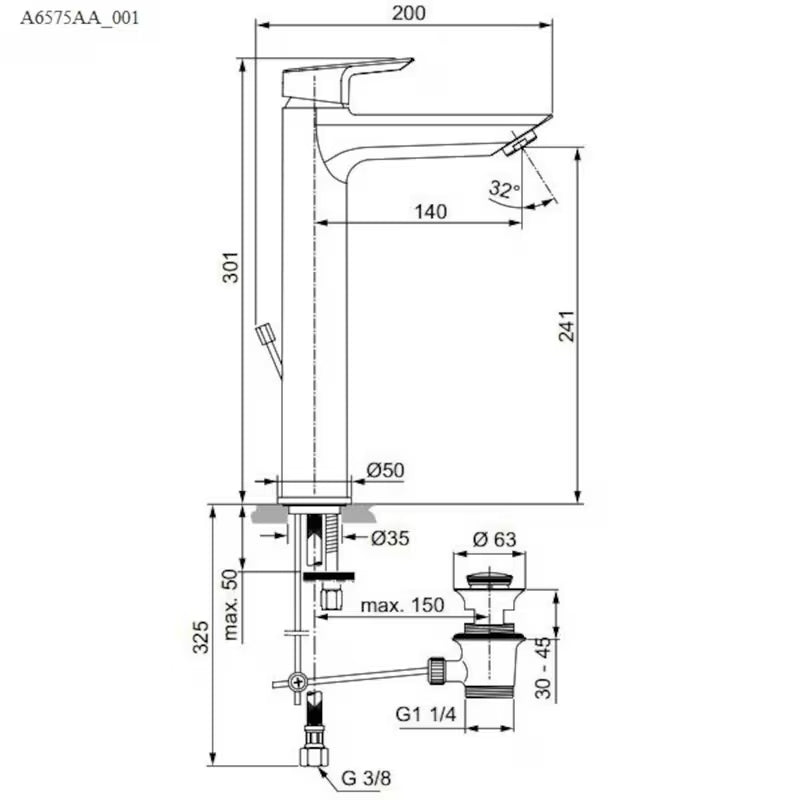 Ideal Standard Tesi wysoka bateria umywalkowa w wykończeniu chrom bez korka odpływowego