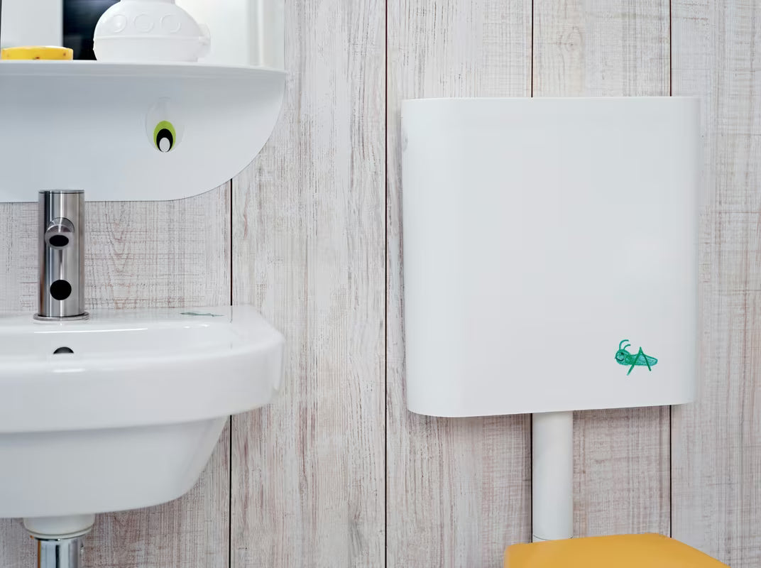 Biały zbiornik do WC Jika z grubościennego tworzywa sztucznego z motywem konika polnego