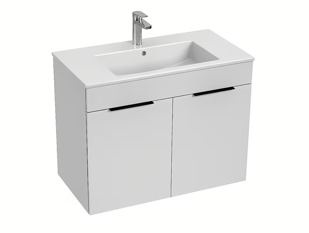 Biała szafka wisząca Jika Cube z umywalką ceramiczną i cichym domykaniem