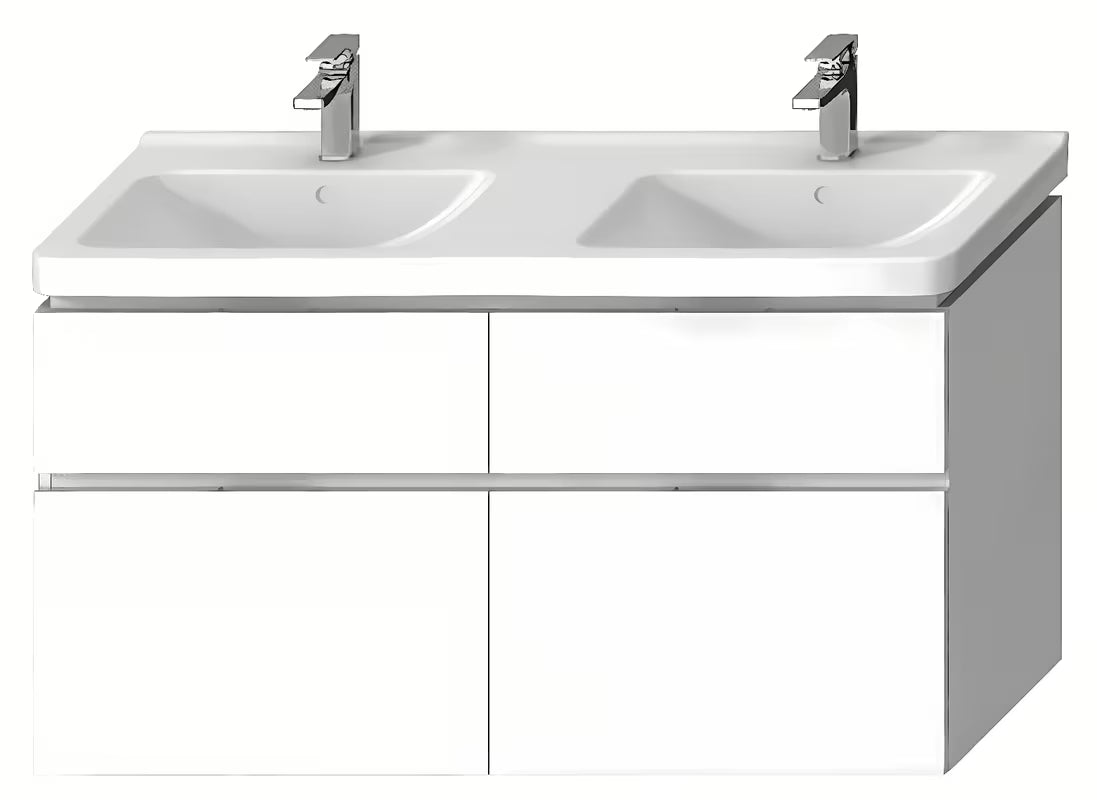 Biała wisząca szafka pod umywalkę Jika Cubito 128x46,7x68,3 cm z czterema szufladami