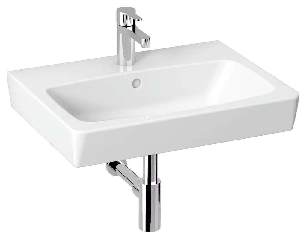 Biała ceramiczna umywalka meblowa Jika Lyra Plus Viva 60 x 45 cm z otworem pro na baterię pośrodku.