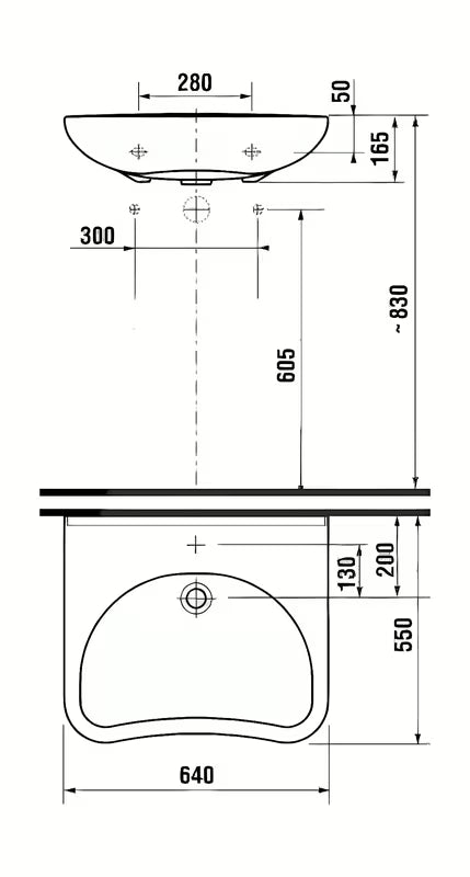 Jika Mio bezprogowe wiszące ceramiczna umywalka biała z otworem pro baterię pośrodku, bez przelewu