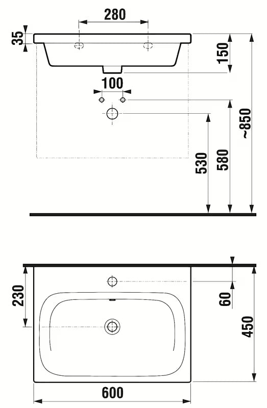 Wiszące ceramiczna umywalka Jika Mio-N 60x45 cm w kolorze białym z otworem pro baterię pośrodku