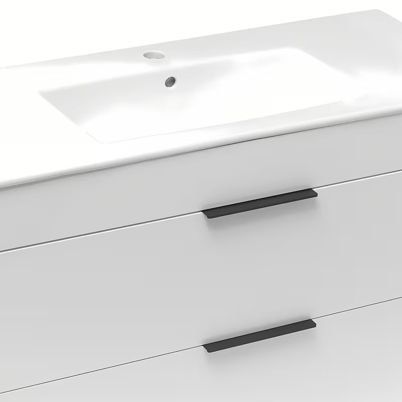 Biała szafka wisząca Jika Plan z umywalką ceramiczną i szufladami z pełnym wysuwem