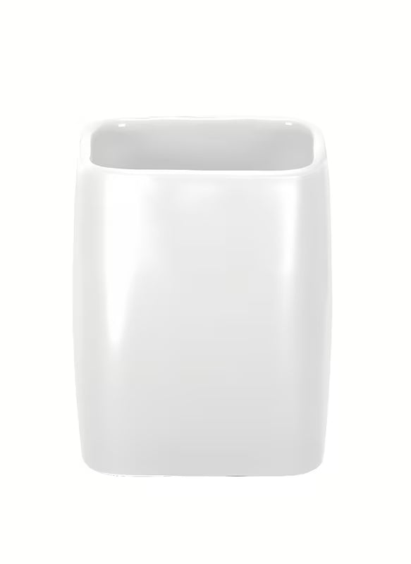 Biały ceramiczny wolnostojący uchwyt na szczoteczki Kleine Wolke Cubic o prostym, eleganckim designie.