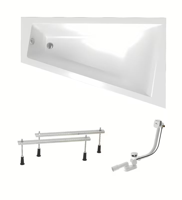 Asymetryczna wanna akrylowa Laguna Idea Plus prawa 160 x 100 cm z przelewem