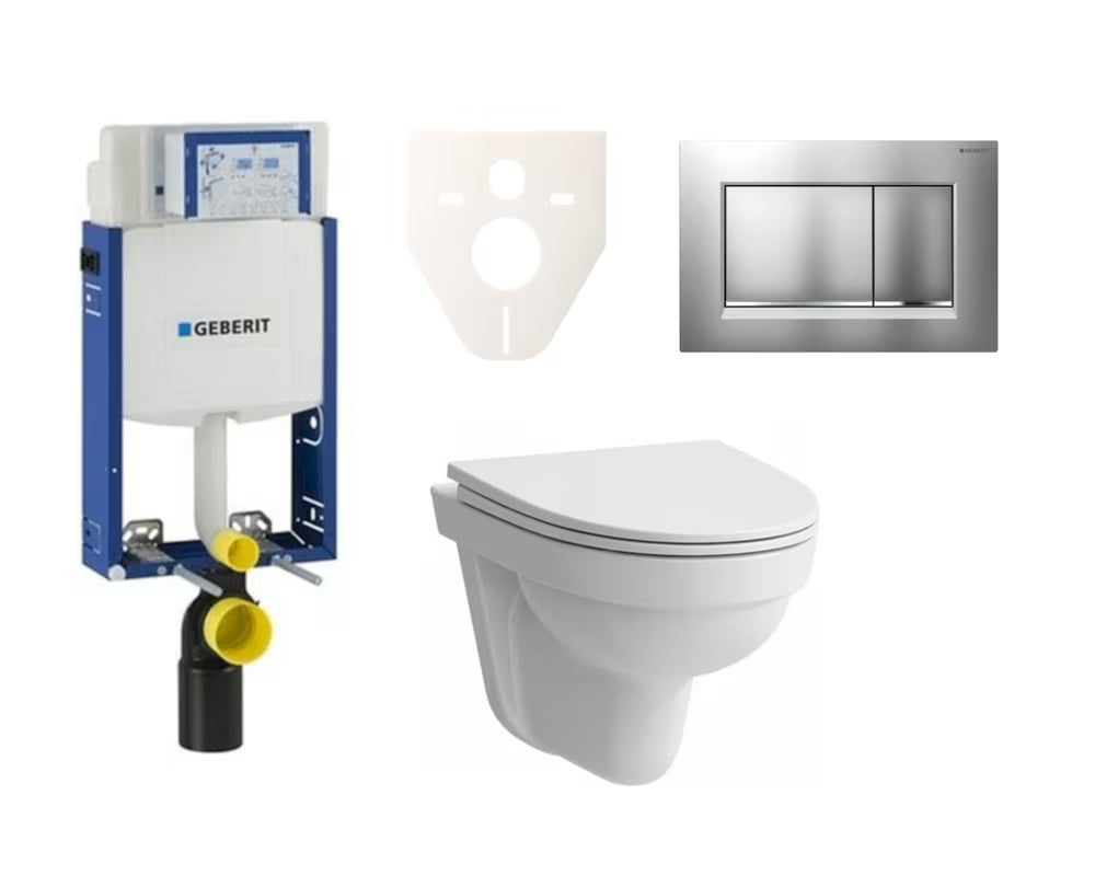 Zestaw WC podtynkowy Laufen Pro Nordic z modułem Geberit Kombifix i przyciskiem spłukującym w chromie matowym