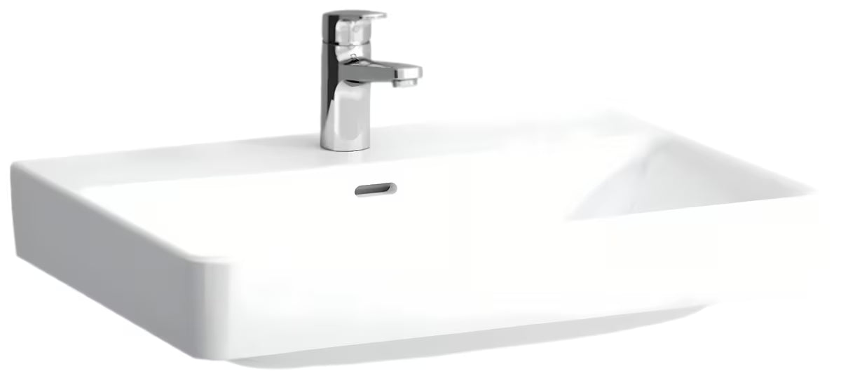 Biała wiszące umywalka ceramiczna Laufen Pro S 70x46,5 cm z otworem na baterię pośrodku.