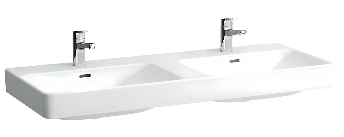 Biała ceramiczna umywalka podwójna Laufen Pro S 120 x 46 cm z dwoma otworami pro na baterię