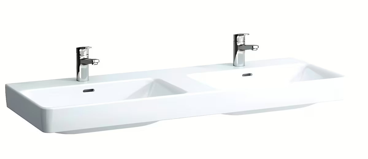 Biała ceramiczna umywalka podwójna Laufen Pro S 130x46 cm pro do zabudowy w meblu łazienkowym