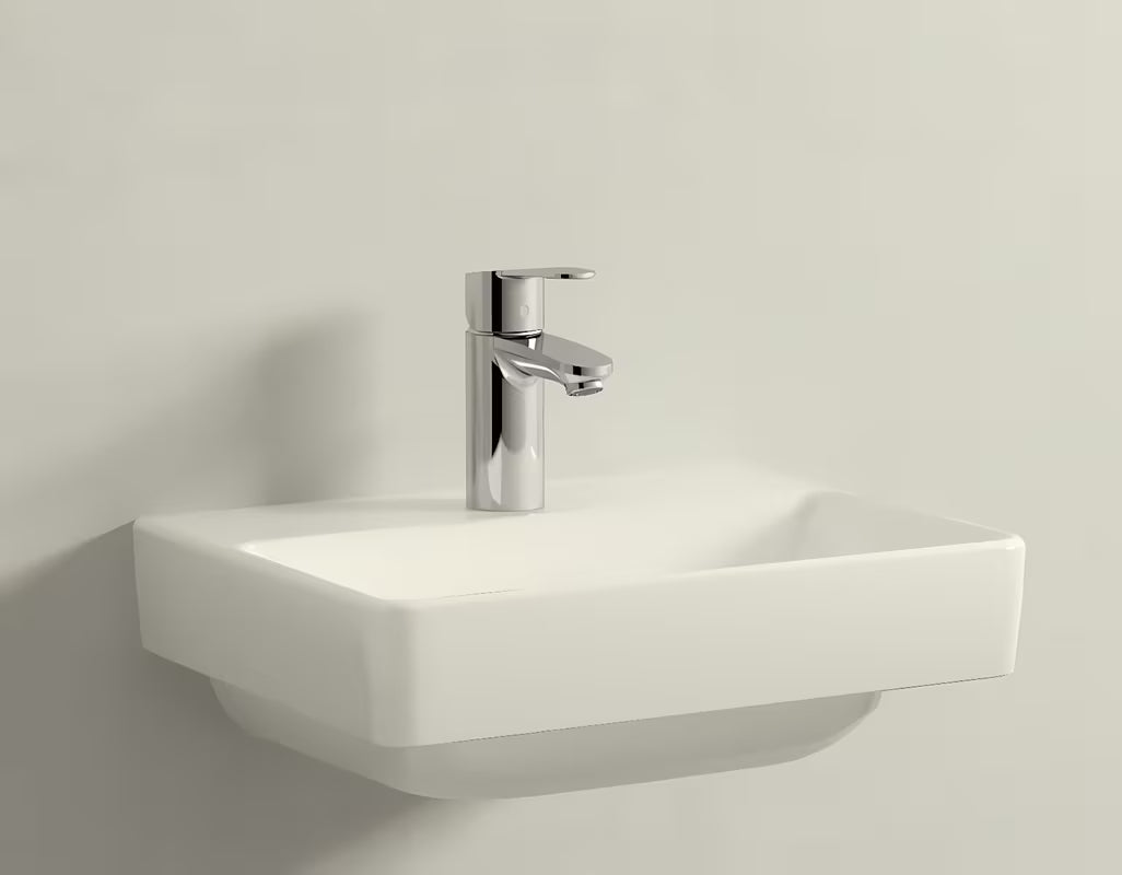 Biała ceramiczna mała umywalka Laufen Pro S 45 x 34 cm z otworem pro na baterię pośrodku